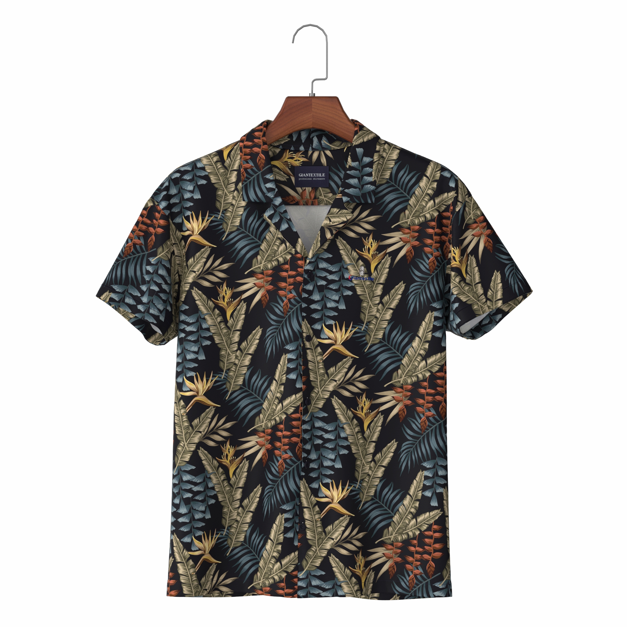Black Jungle Print Hawaiian Men’s Hip Hop Shirt with Pure Cotton Aloha Shirt Camisa Masculina GTCW20201127- (68)